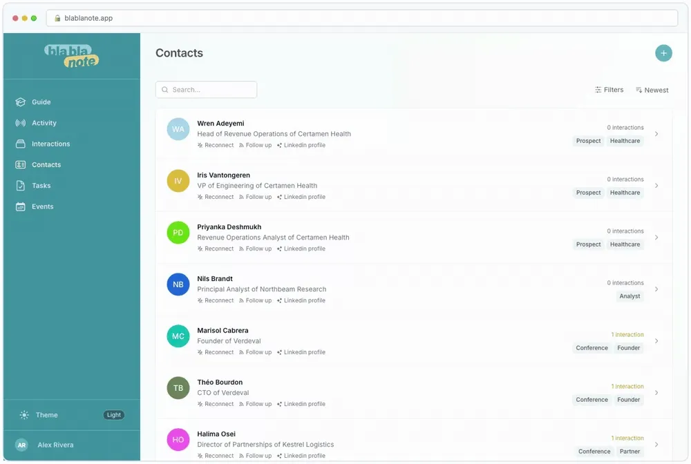 The plus button on the contact list opening the import screen, where ticking the contacts a connected Google account is holding and pressing “Import Selected” turns eight of them into contacts and skips the two already there