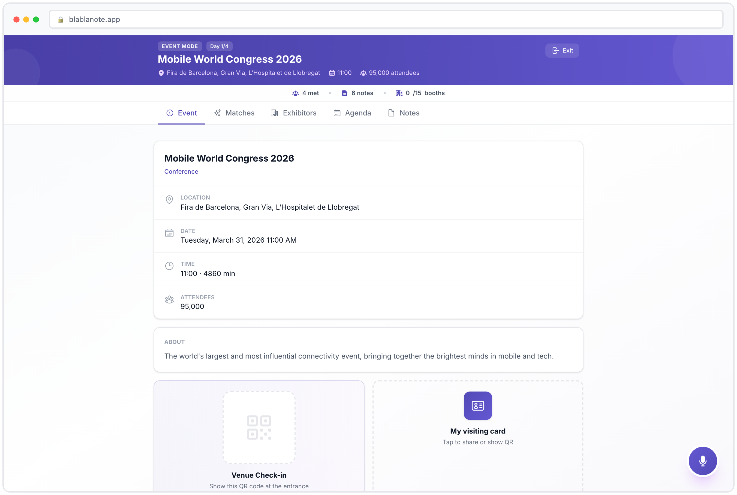BlaBlaNote event mode for conference networking