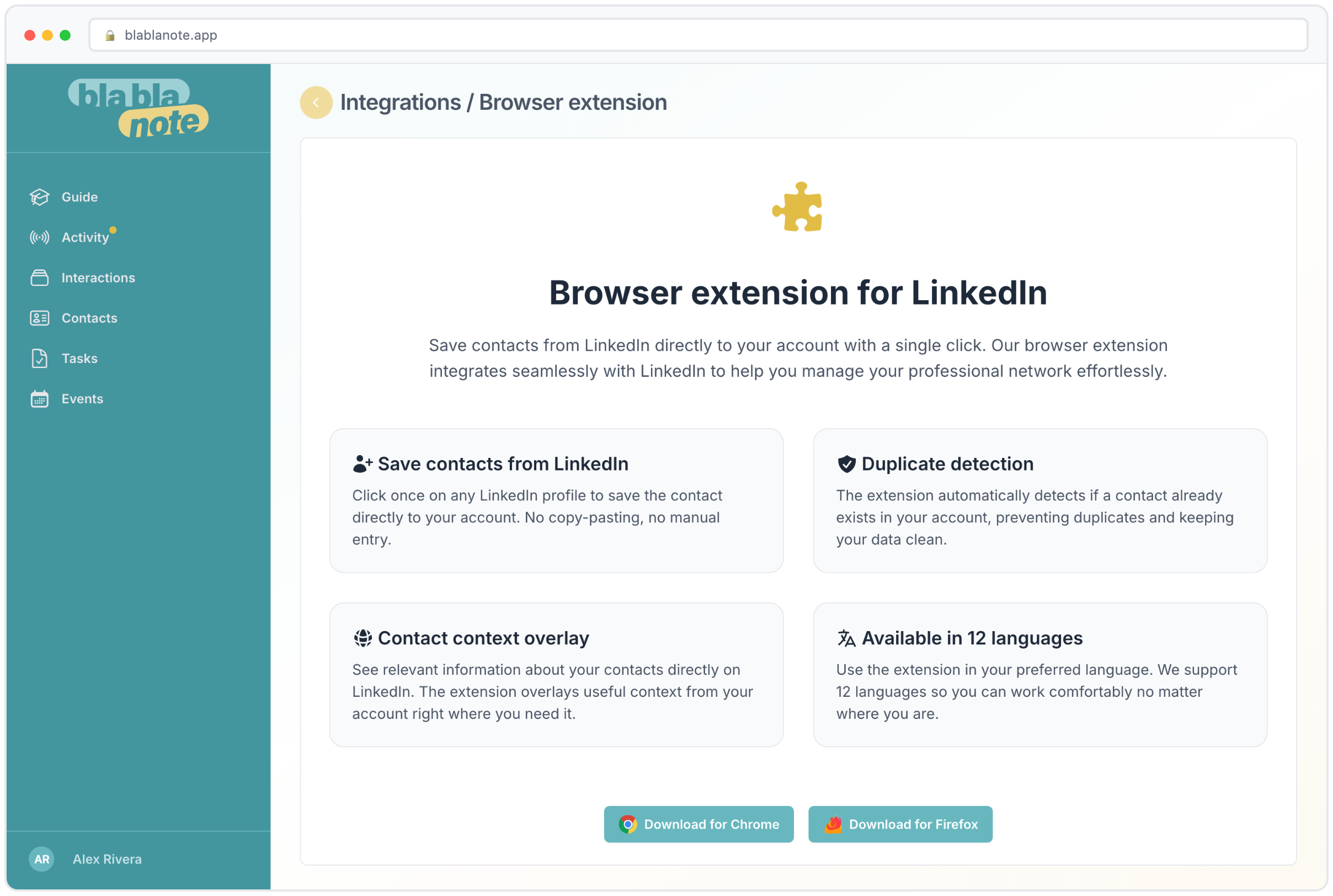 BlaBlaNote browser extension for capturing context from any webpage