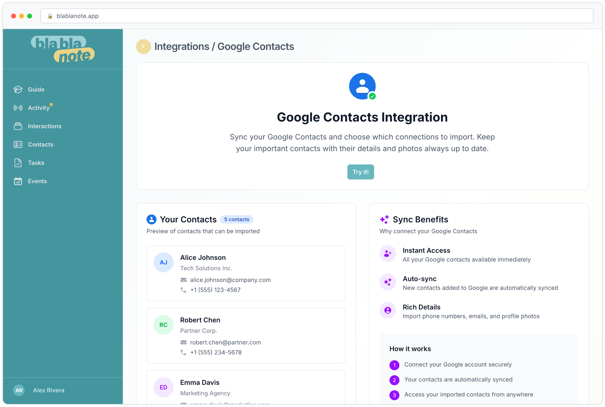 Google Contacts import integration