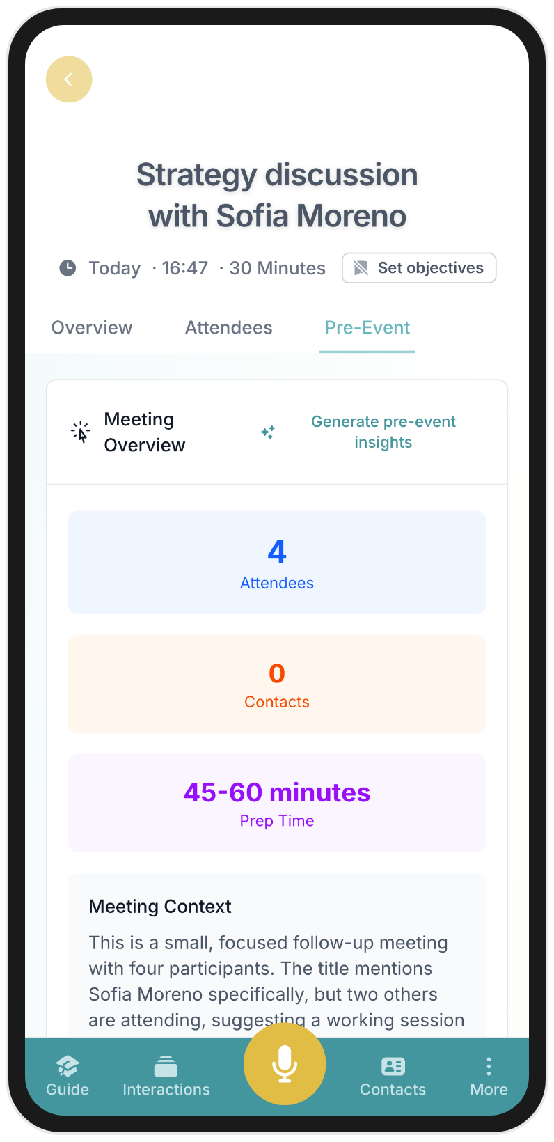 BlaBlaNote mobile app pre-event insights