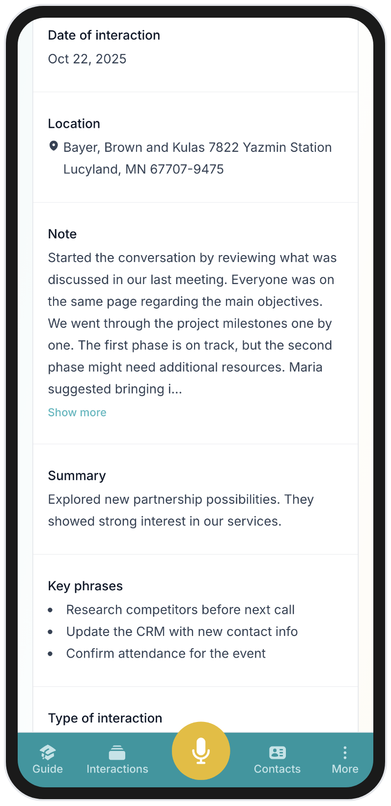 BlaBlaNote mobile app showing voice note with AI summary