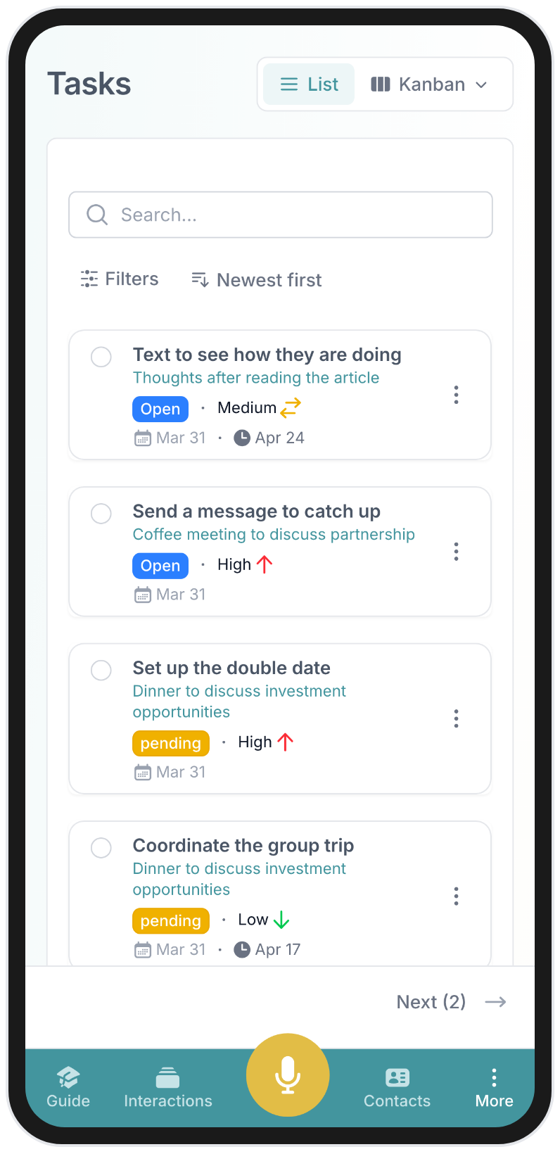 BlaBlaNote mobile app tasks list with priorities