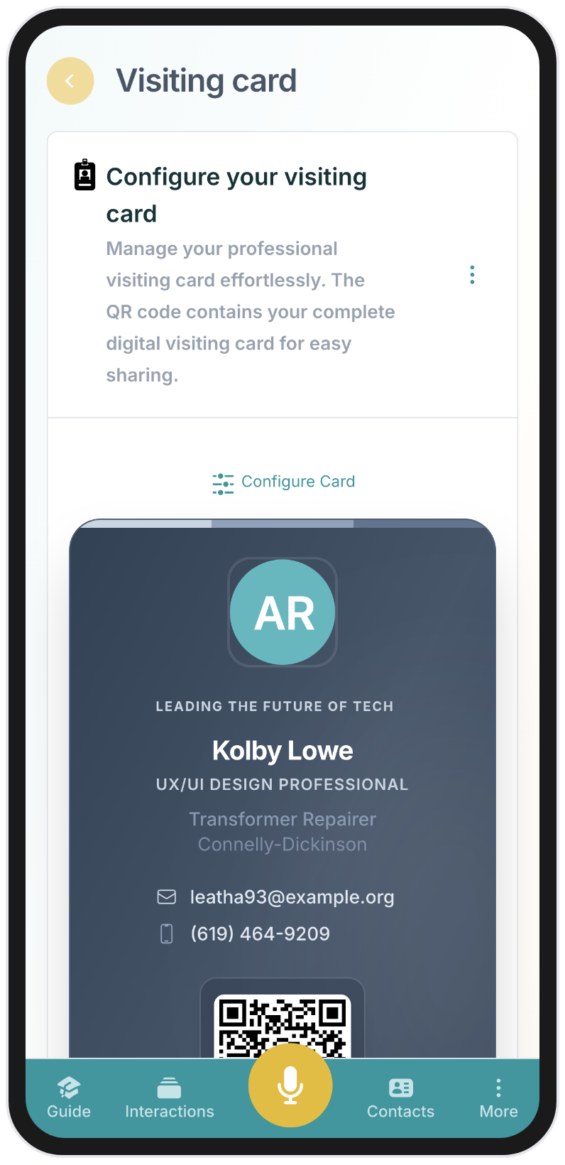 BlaBlaNote mobile app digital business card with QR code