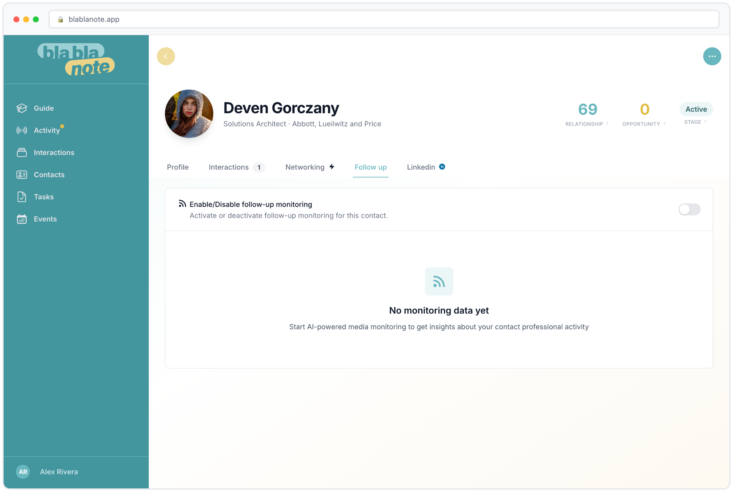 Follow-up reminder with contact context and last interaction